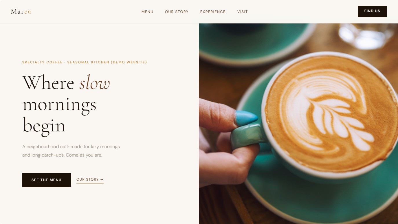 Maren Café demo website